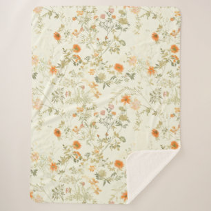 Elegante oranje wilde bloemen waterverf sherpa deken