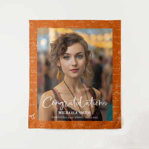 Elegante Oranje Wiskunde Felicitatiefoto Afgestude Wandkleed