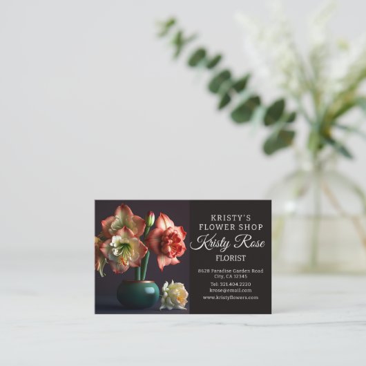 Elegante Oranje witte Amaryllis bloemist Visitekaartje (Staand voorkant)