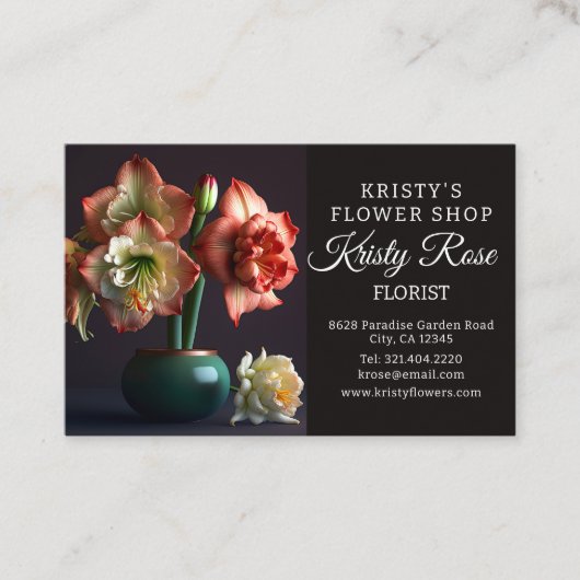 Elegante Oranje witte Amaryllis bloemist Visitekaartje (Voorkant)
