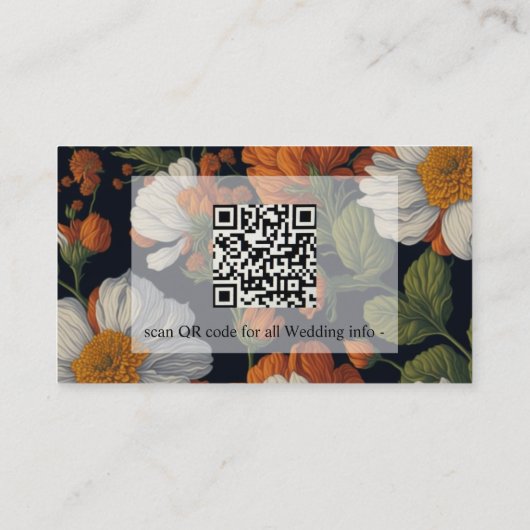 Elegante oranje witte bloemenbloemen QR code Informatiekaartje (Achterkant)