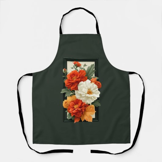 Elegante Oranje & Witte Bloemkunst Schort (Voorkant)