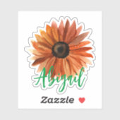 Elegante Oranje Zonnebloem Naam Sticker (Vel)