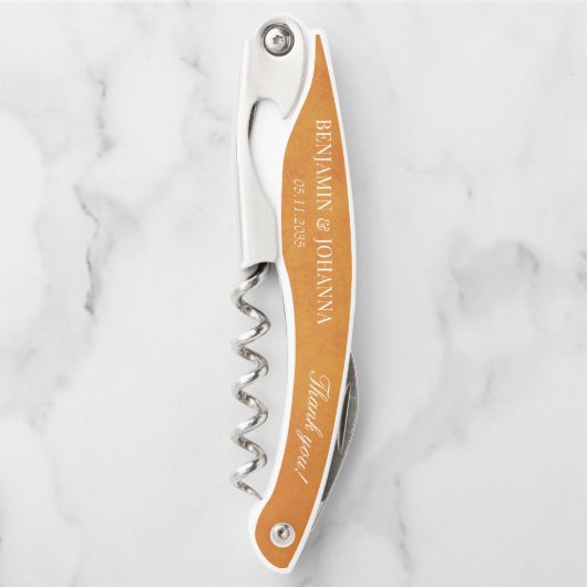 Elegante oranje zonsondergang trouw bedankjes kurkentrekker (Voorkant)