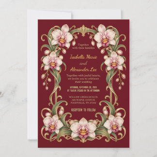 Elegante Orchidee Art Nouveau Trouwuitnodiging Kaart