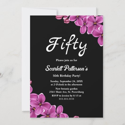 Elegante Orchidee Bloem Zwart Bloemen 50ste Verjaa Kaart (Voorkant)