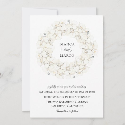 Elegante Orchidee Bloemen Krans Trouwen Kaart (Voorkant)