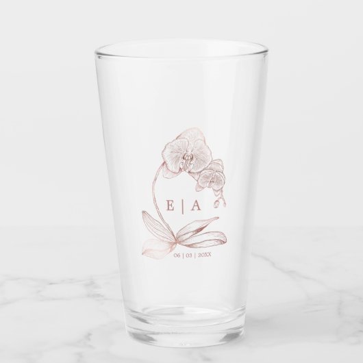 Elegante Orchidee Bloemen Monogram bruiloft Keepsa Glas (Voorkant)