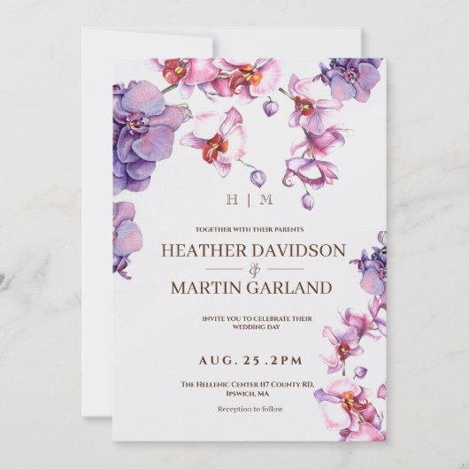 Elegante orchidee botanische bruiloft uitnodiging (Voorkant)