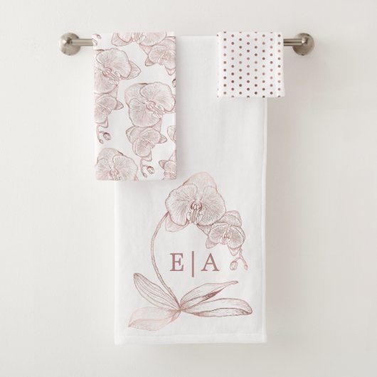 Elegante Orchidee Botanische Monogram Huwelijk Bad Handdoek (Insitu)