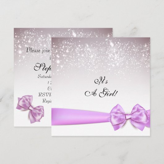 Elegante Orchidee Bow Sparkles Baby shower Kaart (Voorkant / Achterkant)