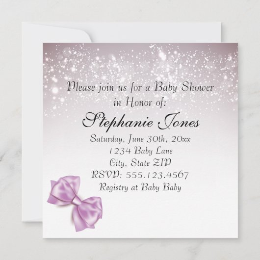 Elegante Orchidee Bow Sparkles Baby shower Kaart (Achterkant)