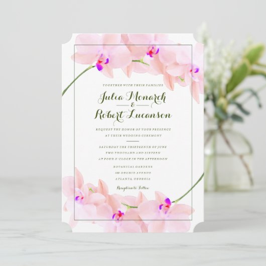 Elegante Orchidee bruiloft uitnodiging (Staand voorkant)