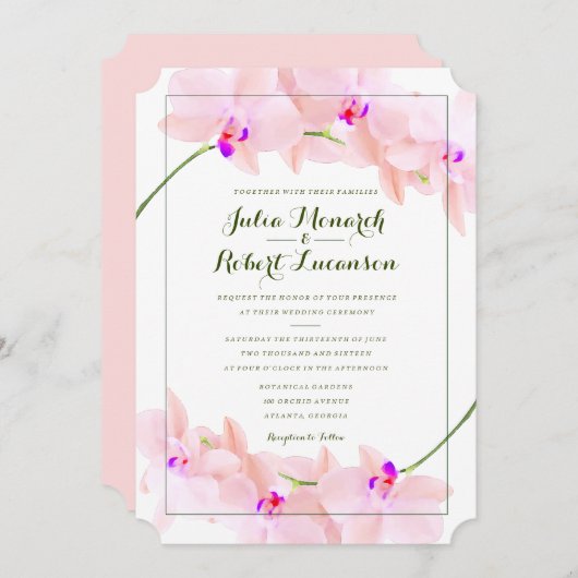 Elegante Orchidee bruiloft uitnodiging (Voorkant / Achterkant)