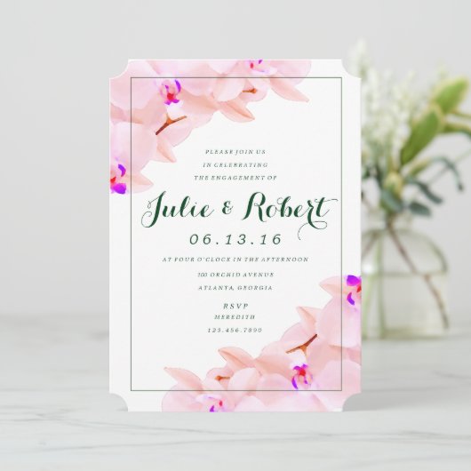 Elegante Orchidee Engagement Party Uitnodiging (Staand voorkant)