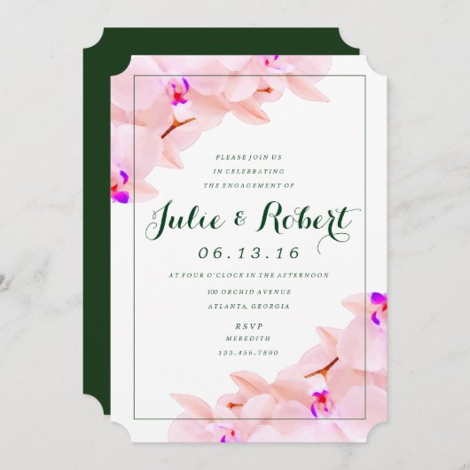 Elegante Orchidee Engagement Party Uitnodiging (Voorkant / Achterkant)
