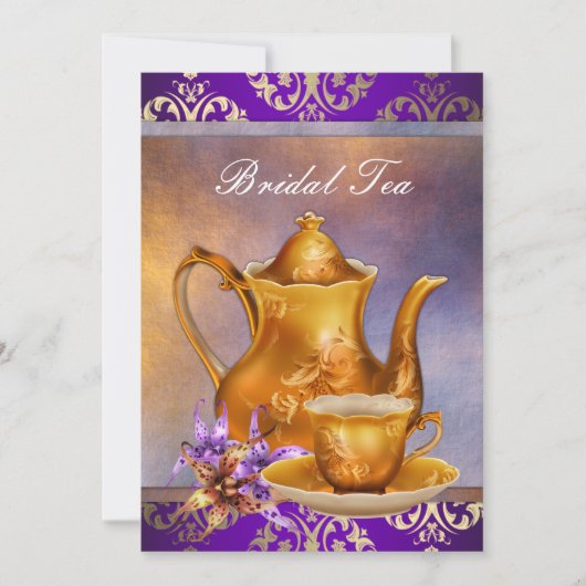 Elegante Orchidee Gold en Paarse bruids Tea Party Kaart (Voorkant)