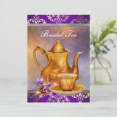Elegante Orchidee Gold en Paarse bruids Tea Party Kaart (Staand voorkant)
