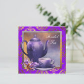 Elegante Orchidee Gold Paarse Bruids Tea Party Kaart (Staand voorkant)