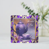 Elegante Orchidee Gold Paarse Bruids Tea Party Kaart (Staand voorkant)