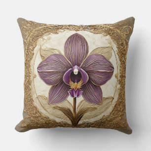 Elegante Orchidee in Ingewikkelde Gouden Lijst Kussen
