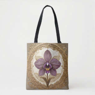 Elegante Orchidee in Ingewikkelde Gouden Lijst Tote Bag