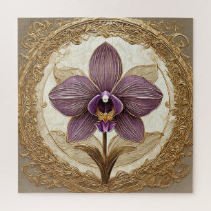 Elegante Orchidee in Intrigerende Gouden Lijst Legpuzzel