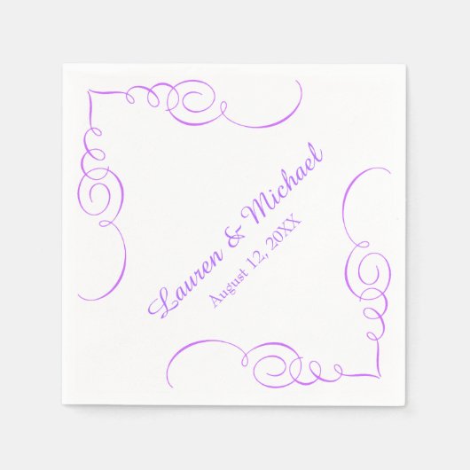 Elegante Orchidee Lavendel Swirl Border Bruiloft Servetten (Voorkant)