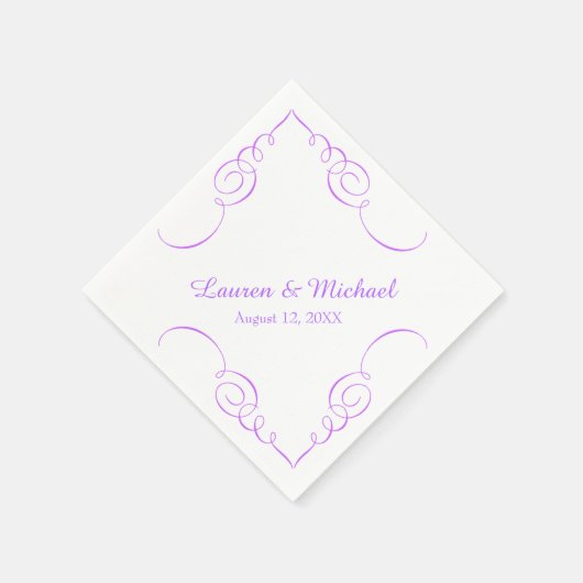 Elegante Orchidee Lavendel Swirl Border Bruiloft Servetten (Hoek)