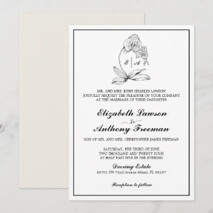 Elegante Orchidee Monogram Formele Huwelijksuitnod Kaart