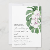 Elegante Orchidee op tropisch blad script bruiloft Kaart (Voorkant)