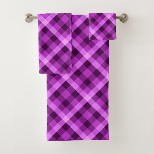 Elegante Orchidee Paarse geruite badhanddoek set Bad Handdoek (Insitu)