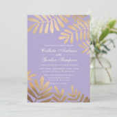 Elegante orchidee Paarse gouden bladeren bruiloft Kaart (Staand voorkant)