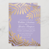 Elegante orchidee Paarse gouden bladeren bruiloft Kaart (Voorkant / Achterkant)