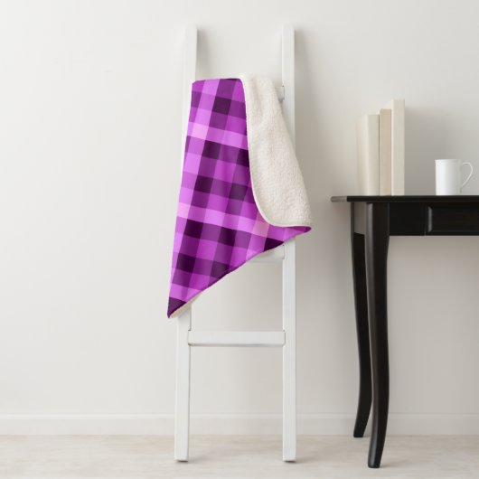 Elegante Orchidee Paarse Plaid Medium Sherpa Deken (In situ)