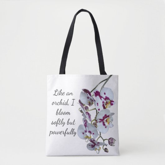 Elegante Orchidee & Quote Canvas tas (Voorkant)