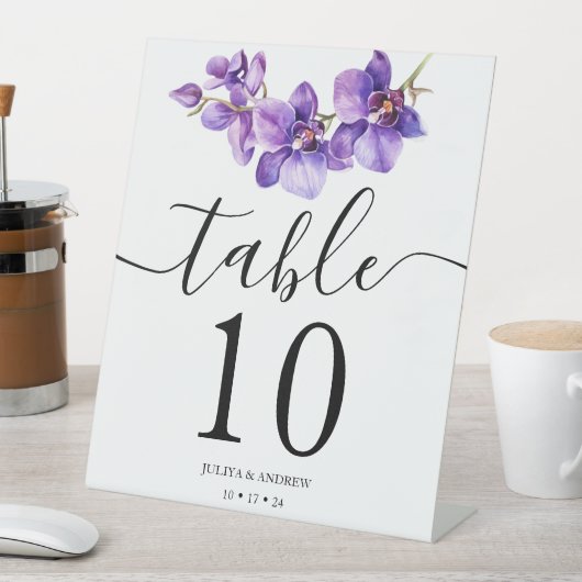 Elegante Orchidee script bruiloft Tafelnummer Reclamebord Met Voetstuk (Insitu)