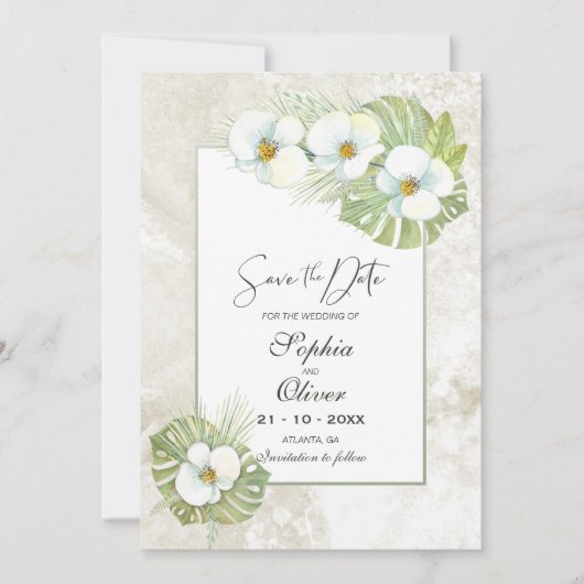 Elegante Orchideeën Floral Wedding Save the Date (Voorkant)
