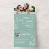 Elegante orchideeën mintgroene bloemencode QR Code All In One Uitnodiging (Binnen)