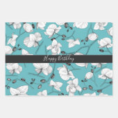 Elegante orchideeën witte lavendel turquoise bloem inpakpapier vel (Voorkant 3)