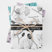 Elegante orchideeën witte lavendel turquoise bloem inpakpapier vel (In situ)