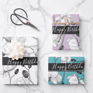 Elegante orchideeën witte lavendel turquoise bloem inpakpapier vel