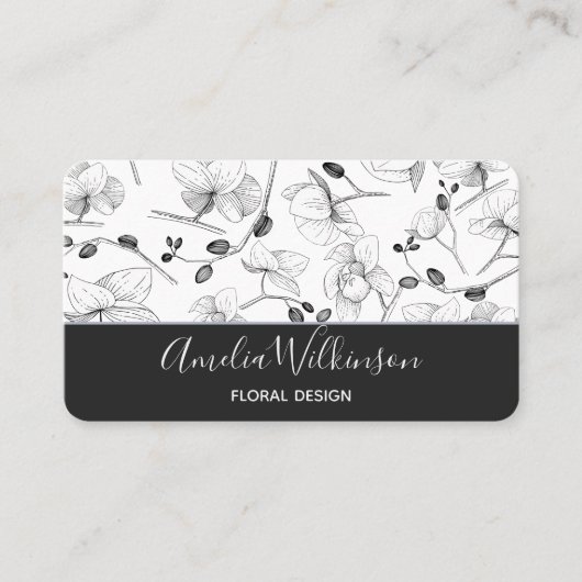 Elegante orchideeën zwart & wit bloemendelicate ch visitekaartje (Voorkant)