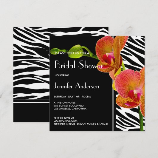 Elegante Orchids Zebra Print Vrijgezellenfeest nod Kaart (Voorkant / Achterkant)