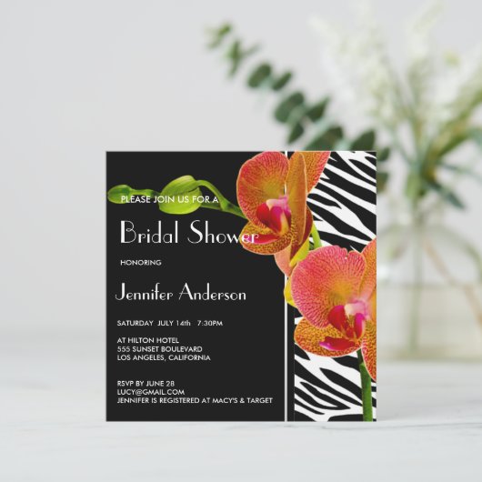 Elegante Orchids Zebra Print Vrijgezellenfeest nod Kaart (Staand voorkant)
