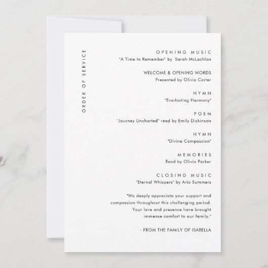 Elegante Orde van de Dienst Uitvaartprogramma Kaart (Achterkant)