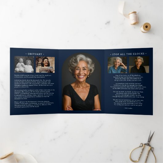 Elegante Orde van Dienst Overlijdensbericht 6-foto Drieluik Programma (Binnen)