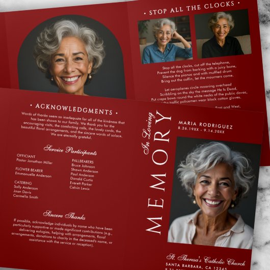 Elegante Orde van Dienst Overlijdensbericht 6-foto Drieluik Programma