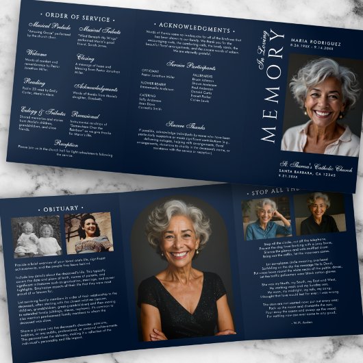 Elegante Orde van Dienst Overlijdensbericht 6-foto Drieluik Programma