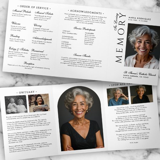 Elegante Orde van Dienst Overlijdensbericht 6-foto Drieluik Programma